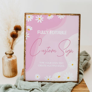 Groovy Pink Daisy Birthday Party Table Sign