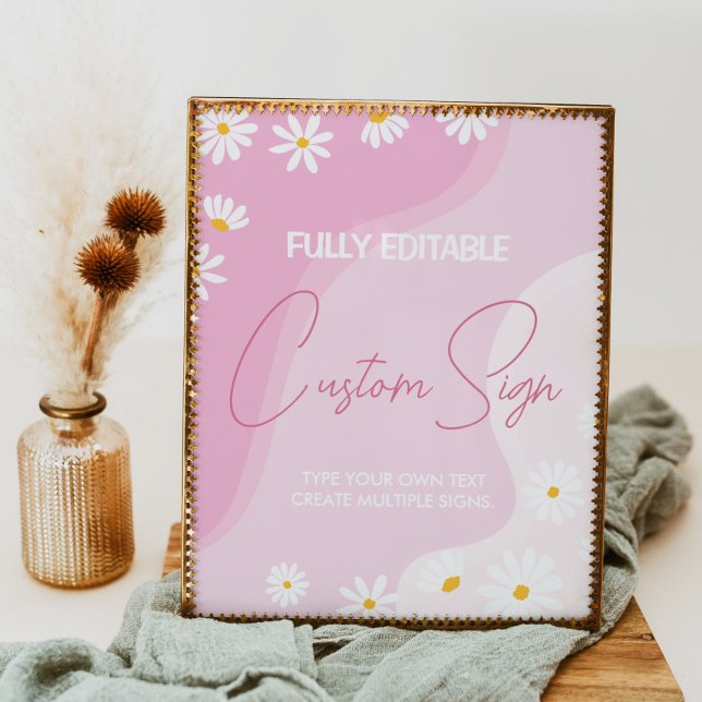 Groovy Pink Daisy Birthday Party Table Sign (Creator Uploaded)