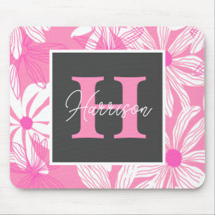 Groovy pink floral Flowers Monogram   Mouse Mat