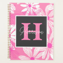 Groovy pink floral Flowers Monogram