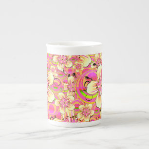 groovy pink flower pattern bone china mug