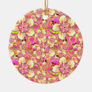 groovy pink flower pattern ceramic tree decoration