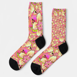 groovy pink flower pattern socks