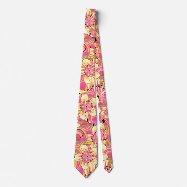 groovy pink flower pattern tie (Front)