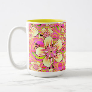 groovy pink flower pattern Two-Tone coffee mug