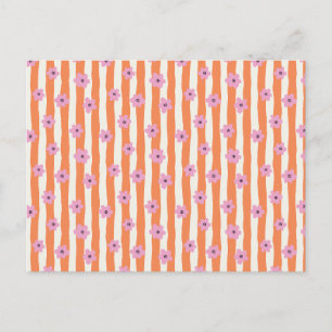 Groovy Pink Flowers on Orange Stripes Postcard
