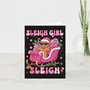Groovy Pink Gingerbread Sleigh Coquette Bow Christ Card
