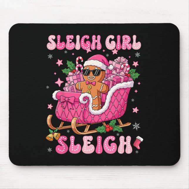 Groovy Pink Gingerbread Sleigh Coquette Bow Christ Mouse Mat (Front)