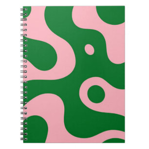 Groovy Pink & Green Abstract Spiral Notebook
