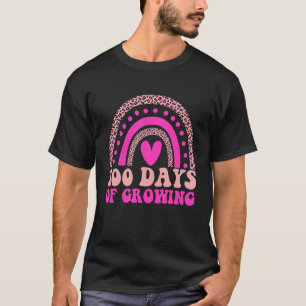 Groovy Pink Leopard Rainbow 100 Days Of Growing Te T-Shirt