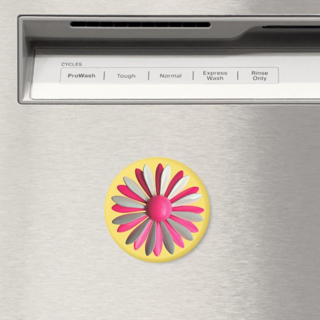 Groovy Pink MOD Hippie Daisy Flower Yellow Floral Magnet (In Situ (Dishwasher))