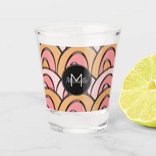 Groovy Pink Orange Monogram Custom Name Shot Glass