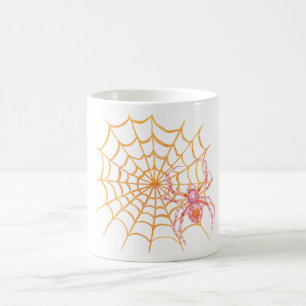 Groovy Pink Orange Spider on Web Halloween Coffee Mug