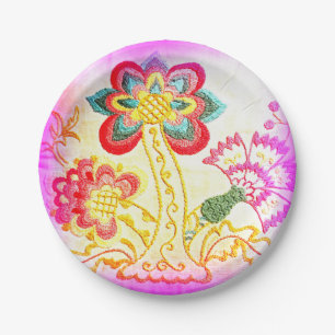 groovy pink palm tree paper plates