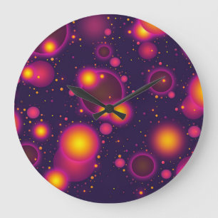Groovy Pink Purple and Yellow Glowing Bubble Abstr Large Clock