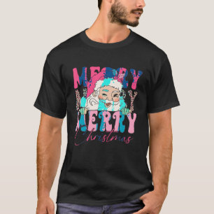 Groovy Pink Santa Claus Leopard Merry Christmas Fa T-Shirt