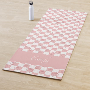Groovy pink Strawberry Chequerboard, Y2K 90s  Yoga Mat