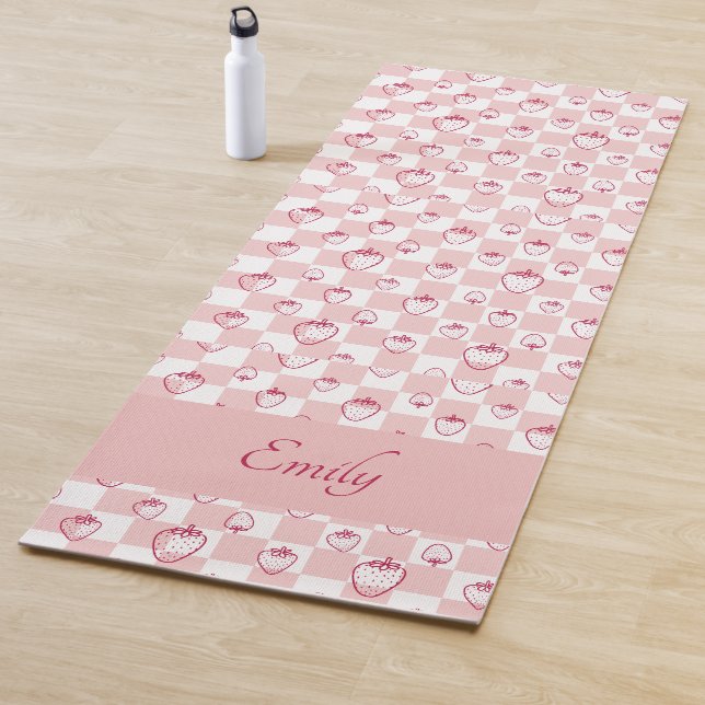 Groovy pink Strawberry Chequerboard, Y2K 90s  Yoga Yoga Mat (In Situ)