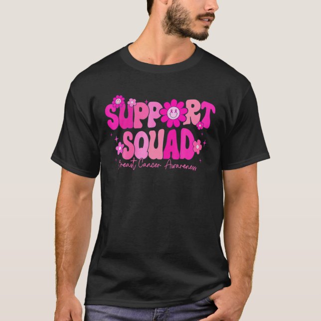 Groovy Pink Warrior Breast Cancer Awareness Suppor T-Shirt (Front)
