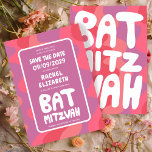 Groovy Pink Waves Custom Bat Mitzvah Save The Date<br><div class="desc">Perfect card to announce a bat mitzvah or other Jewish celebration and ask guests to save the date! Hand made art for you with handlettering on the front and back side! FULLY CUSTOMIZABLE! Click on “Personalise” above to edit the text. Click "edit using design tool" to adjust the fonts, colours...</div>