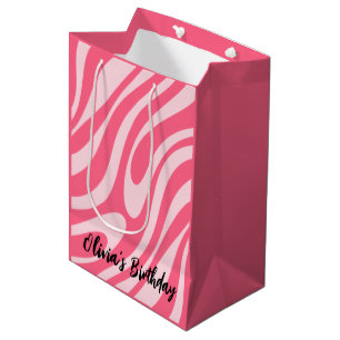 Groovy Pink Wavy Loops Retro Modern Abstract  Medium Gift Bag