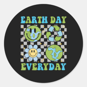 Groovy Planet Recycle Earth Day Every Day Mens Wom Classic Round Sticker