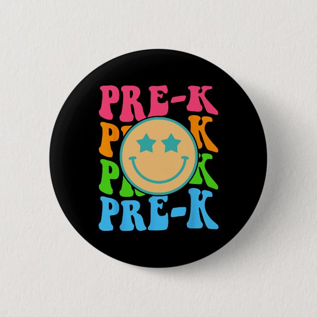 Groovy Pre-K Vibes Face Retro Teachers Kids Back T 6 Cm Round Badge (Front)