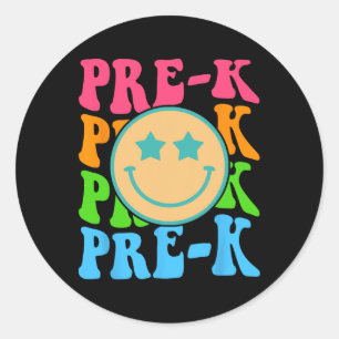 Groovy Pre-K Vibes Face Retro Teachers Kids Back T Classic Round Sticker