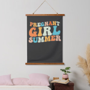 Groovy Pregnant Girl Summer Pregnancy Retro Hanging Tapestry