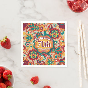 Groovy Psychedelic 60s 70s Floral Birthday Napkin