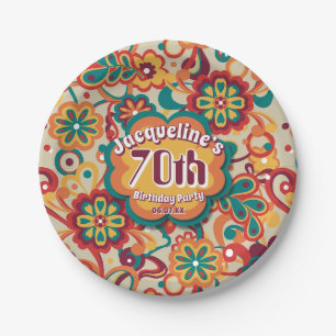 Groovy Psychedelic 60s 70s Floral Birthday Paper Plate