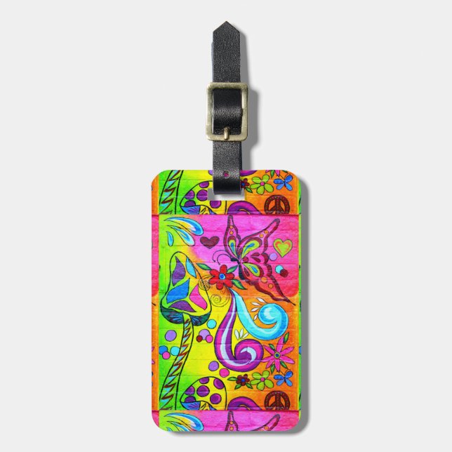 Groovy psychedelic hippie colours Thunder_Cove Luggage Tag (Front Vertical)