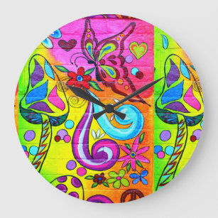 groovy psychedelic musahroom and butterfly clock