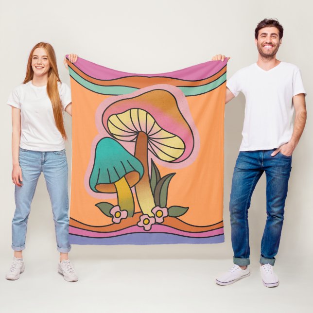 Groovy Psychedelic Mushroom 60s Hippie Retro Fleece Blanket (In Situ)