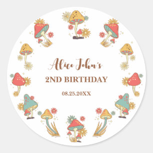 Groovy Psychedelic Mushroom Kids Birthday Classic Round Sticker