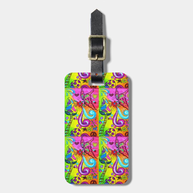 groovy psychedelic mushrooms luggage tag (Front Vertical)