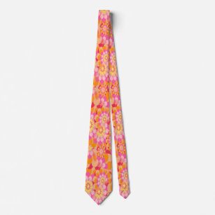 Groovy Psychedelic Pink Orange Hippy Flower Tie