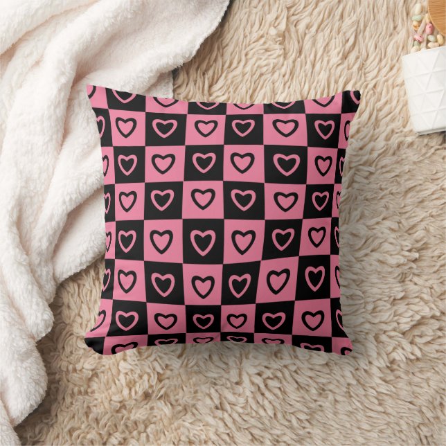 Groovy psychedelic Retro heart Chequerboard, Cushion (Blanket)