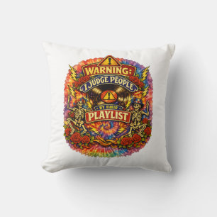 Groovy Psychedelic Skull & Roses Playlist T-Shirt Cushion