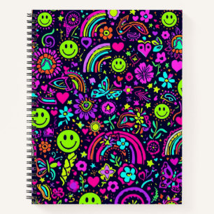 Groovy Psychedelic Smiley Face Notebook - Retro 70
