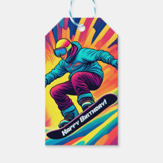 Groovy Psychedelic Teen Snowboarder Birthday Gift Tags
