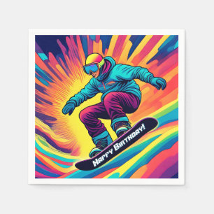 Groovy Psychedelic Teen Snowboarder Birthday Napkin