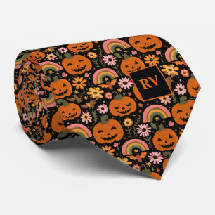 Groovy Pumpkin Magic Halloween Monogrammed Tie