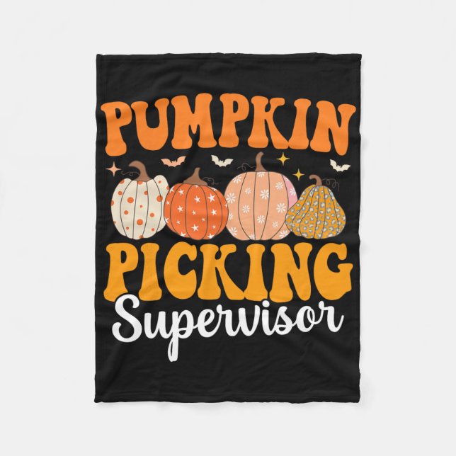 Groovy Pumpkin Picking Supervisor Matching Family  Fleece Blanket (Front)