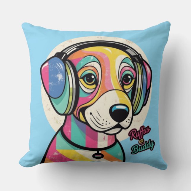 Groovy Puppy: A Colorful Canine Cushion (Front)