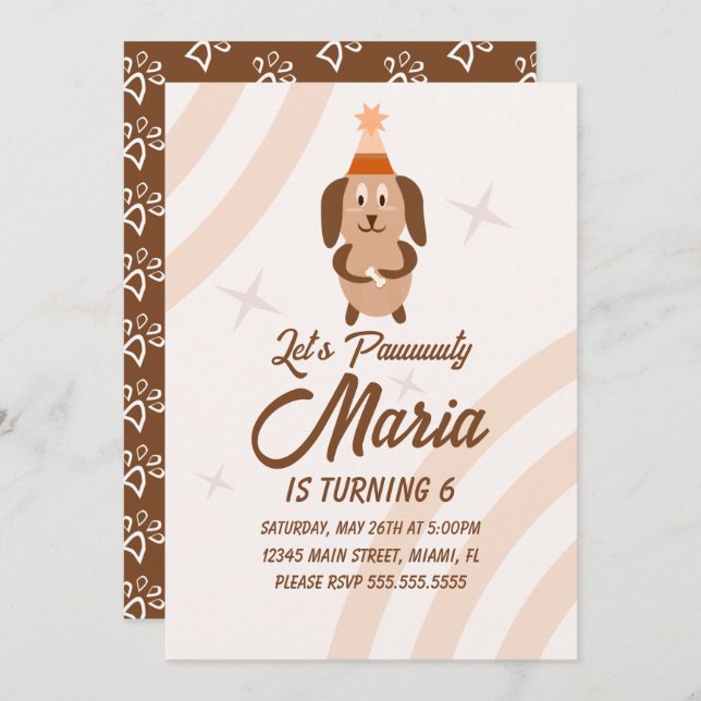 Groovy Puppy Birthday Paw-ty Party Animal Invitation (Front/Back)