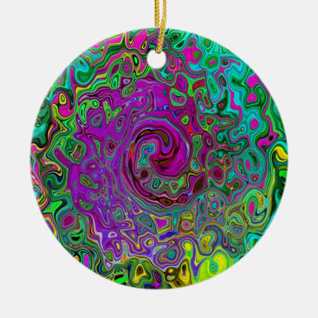 Groovy Purple Abstract Retro Liquid Swirl Ceramic Tree Decoration (Front)
