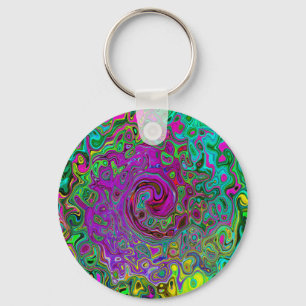 Groovy Purple Abstract Retro Liquid Swirl Key Ring