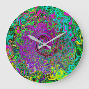 Groovy Purple Abstract Retro Liquid Swirl Large Clock