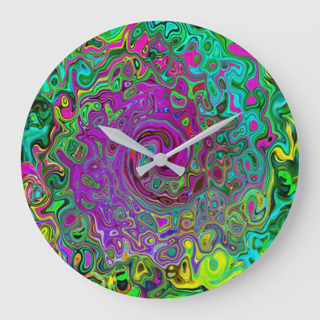 Groovy Purple Abstract Retro Liquid Swirl Large Clock (Front)